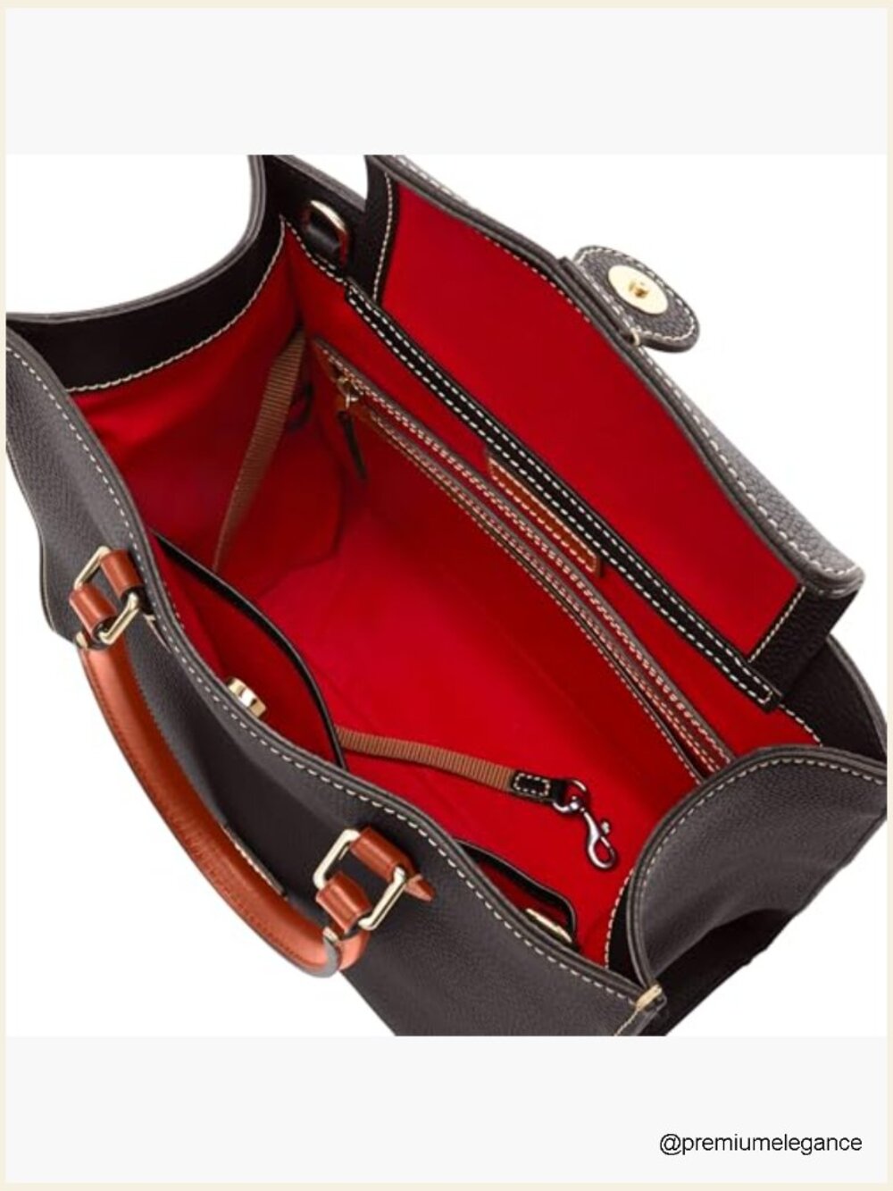 Pebble Grain Leather Satchel Handbag, Adjustable Crossbody Strap - Picture 4 of 6
